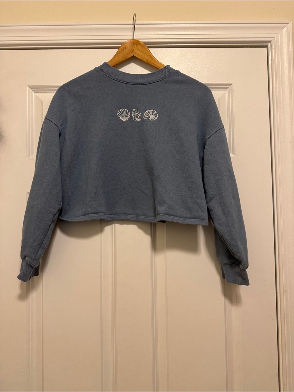 wild fable Cropped Crewneck Sweater in Dusty Blue with White Shells
